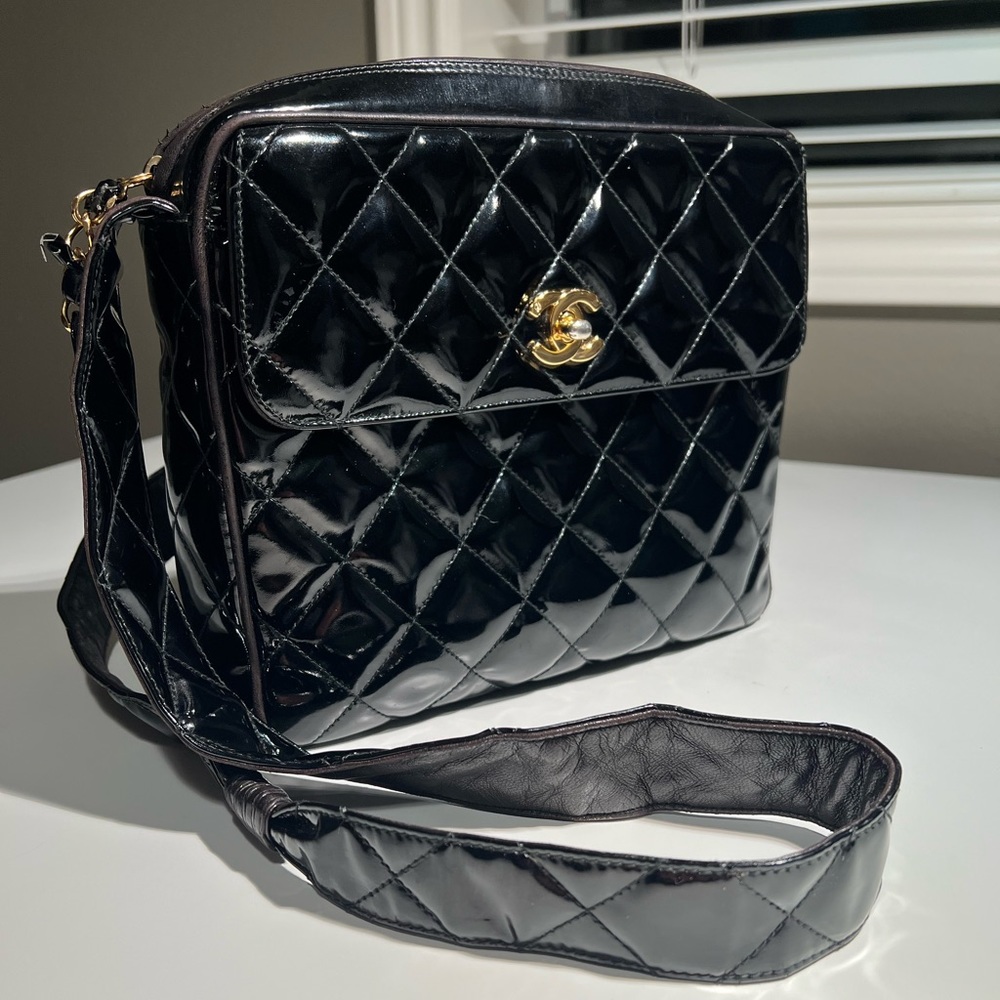 Chanel Patent Leather Crossbody messenger camera bag second hand
